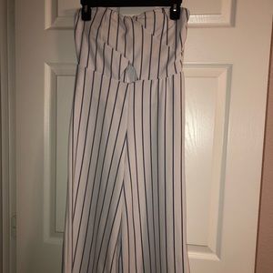 strapless white and blue romper